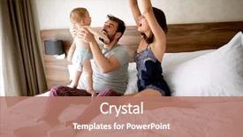  Presentation with happy baby - Beautiful slide deck featuring young mother father and baby backdrop and a coral colored foreground