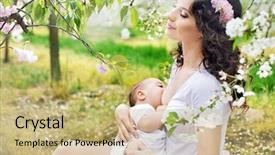  Presentation with breast feeding - Colorful presentation design enhanced with young mother feeding her little backdrop and a coral colored foreground