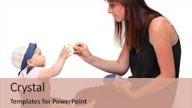  Presentation with mother baby - Beautiful slides featuring young mother feeds her baby studio shot on a white background backdrop and a coral colored foreground