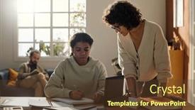  Presentation with study - Presentation theme having young-mother-helping-her-adopted background and a tawny brown colored foreground