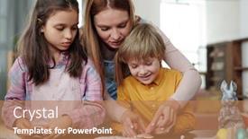  Presentation with baking cookies - PPT layouts enhanced with young-mother-helping-her-cute background and a coral colored foreground