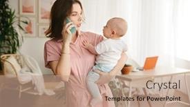  Presentation with mother baby - PPT theme enhanced with young-mother-holds-a-baby background and a coral colored foreground
