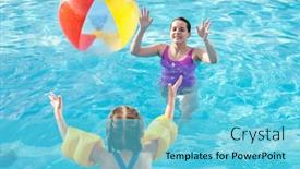  Presentation with swimming pool - Cool new presentation theme with young-mother-playing-ball backdrop and a light blue colored foreground
