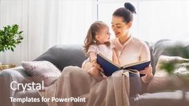  Presentation with family reading - Cool new PPT theme with young mother reading a book backdrop and a  colored foreground