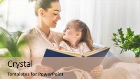  Presentation with family reading - Cool new slide set with young mother reading a book backdrop and a  colored foreground