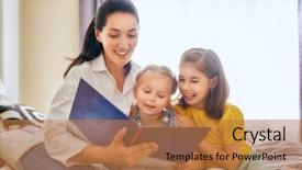  Presentation with family reading - Beautiful theme featuring young mother reading a book backdrop and a coral colored foreground