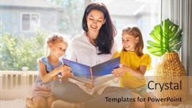  Presentation with family reading - Beautiful slide deck featuring young mother reading a book backdrop and a  colored foreground