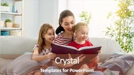  Presentation with family reading - Audience pleasing slide deck consisting of young mother reading a book backdrop and a tawny brown colored foreground