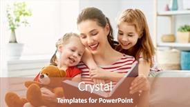  Presentation with family reading - Beautiful PPT theme featuring young mother reading a book backdrop and a coral colored foreground