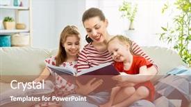  Presentation with family reading - Slide set enhanced with young mother reading a book background and a  colored foreground