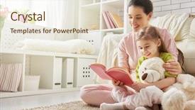  Presentation with daughter mother - Audience pleasing PPT theme consisting of young mother reading a book backdrop and a sky blue colored foreground