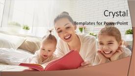  Presentation with family reading - PPT layouts featuring young mother reading a book background and a light gray colored foreground