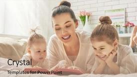  Presentation with baby book - Cool new theme with young mother reading a book backdrop and a coral colored foreground