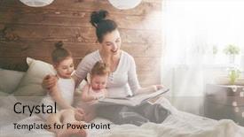  Presentation with family reading - Amazing slides having young mother reading a book backdrop and a mint green colored foreground