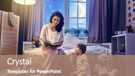  Presentation with family reading - Audience pleasing slides consisting of young mother reading a book backdrop and a coral colored foreground