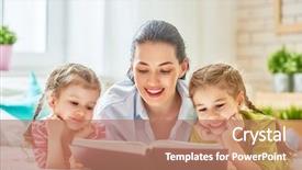  Presentation with family reading - Audience pleasing theme consisting of young mother reading a book backdrop and a coral colored foreground