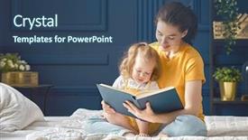  Presentation with family reading - Colorful presentation theme enhanced with young mother reading a book backdrop and a ocean colored foreground