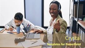  Presentation with call center - Presentation theme consisting of young-mother-wearing-call-center background and a coral colored foreground