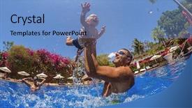  Presentation with family photo - Slide set having young mother with active baby background and a light blue colored foreground