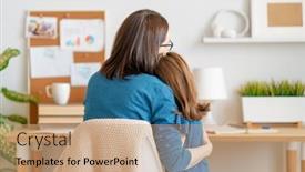  Presentation with remote working - Amazing slide deck having young-mother-with-child-working backdrop and a coral colored foreground