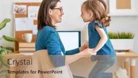  Presentation with working mother - Colorful PPT theme enhanced with young-mother-with-child-working backdrop and a coral colored foreground
