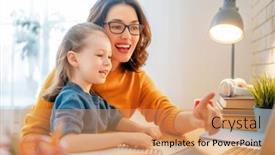  Presentation with working mother - Cool new presentation design with young-mother-with-child-working backdrop and a coral colored foreground