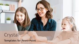  Presentation with working mother - Beautiful presentation featuring young-mother-with-children-working backdrop and a soft green colored foreground