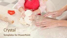  Presentation with daughter mother - Theme consisting of young mother with daughter making biscuits on table background and a lemonade colored foreground