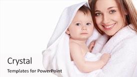  Presentation with mother baby - Beautiful presentation theme featuring young mother with her baby backdrop and a sky blue colored foreground