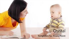  Presentation with mother baby - Beautiful PPT layouts featuring young mother with her baby backdrop and a coral colored foreground