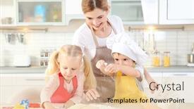  Presentation with kids - Amazing presentation theme having young mother with kids making biscuits on table backdrop and a lemonade colored foreground