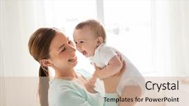  Presentation with happy baby - PPT theme enhanced with young mother with little baby background and a soft green colored foreground