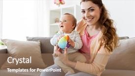  Presentation with motherhood - Slide set featuring young mother with little baby background and a coral colored foreground