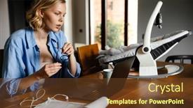  Presentation with working mother - PPT theme with young-mother-working-with-laptop background and a  colored foreground