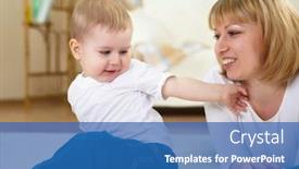  Presentation with color pencils - Beautiful presentation theme featuring young mother with her little son at home drawing with color pencils backdrop and a teal colored foreground