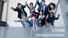  Presentation with multi ethnic group - Presentation enhanced with young multi ethnic business people group walking standing and top view background and a light blue colored foreground