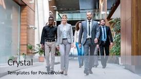 Presentation with multi ethnic group - Presentation theme enhanced with young multi ethnic business people group walking standing and top view background and a light blue colored foreground