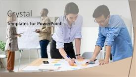  Presentation with ethnic - Presentation theme enhanced with young-multi-ethnic-colleagues-standing background and a light gray colored foreground