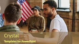  Presentation with supporting - Slides with young-multi-ethnic-man-supporting background and a tawny brown colored foreground