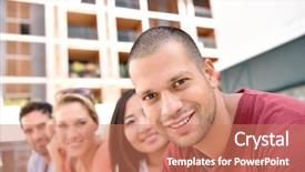  Presentation with racial - PPT theme enhanced with young multi-racial peole in student city background and a coral colored foreground