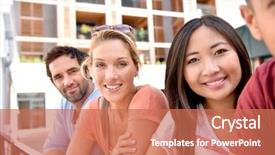  Presentation with racial - Slide deck featuring young multi-racial peole in student city background and a coral colored foreground