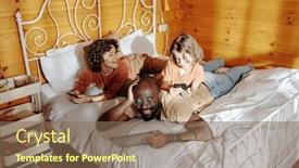  Presentation with members - Slide set having young-multicultural-family-members background and a  colored foreground