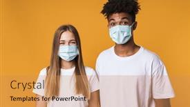  Presentation with yellow medical - Colorful presentation design enhanced with young-multiethnic-couple-wearing-medical backdrop and a coral colored foreground