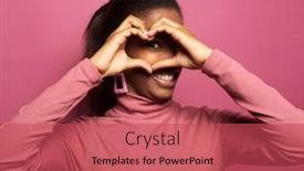  Presentation with love heart - PPT layouts enhanced with young-multiethnic-woman-laughs-happily background and a red colored foreground