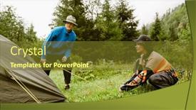  Presentation with tent - Slide deck enhanced with young-multinational-couple-of-travellers background and a tawny brown colored foreground