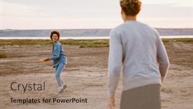  Presentation with frisbee - Beautiful theme featuring young-multiracial-couple-smiling backdrop and a coral colored foreground