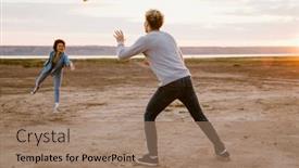  Presentation with frisbee - PPT layouts consisting of young-multiracial-couple-smiling background and a coral colored foreground