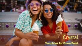  Presentation with ice cream - Presentation consisting of young-multiracial-women-eating-ice background and a tawny brown colored foreground