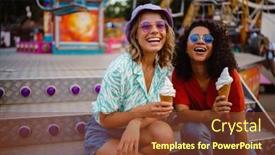  Presentation with multiracial team of young doctors stacking hands - PPT layouts having young-multiracial-women-eating-ice background and a tawny brown colored foreground