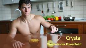  Presentation with breakfast - PPT layouts consisting of young muscular man eating his breakfast at the kitchen background and a tawny brown colored foreground